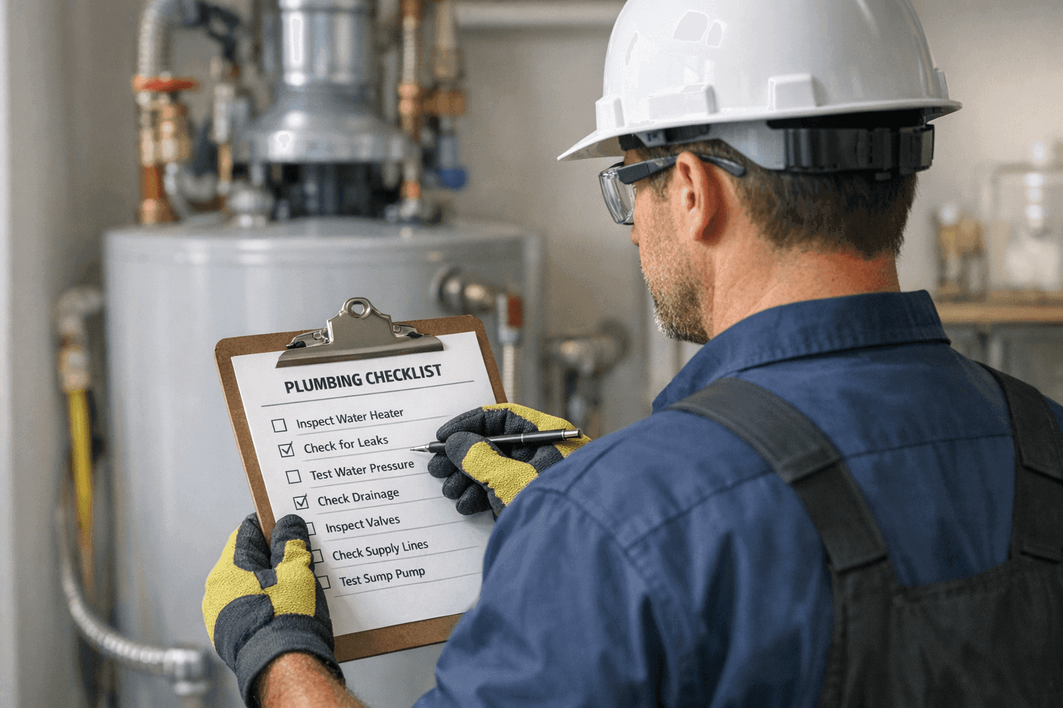 First-time homeowner reviewing plumbing checklist